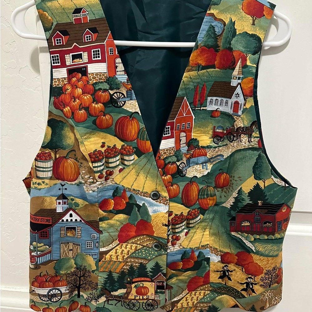 Christopher & Banks Multicolor Autumn Scene Vest